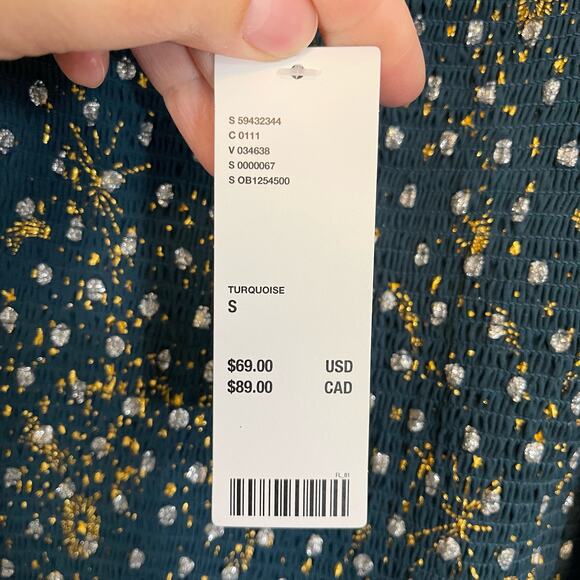 Urban Outfitters Smocked Crop Top Small Green Celestial Sparkling Milkmaid NWT - Picture 7 of 9